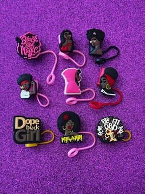 Black Girl Magic straw toopers - Pink, Red, Black Designs set of 9